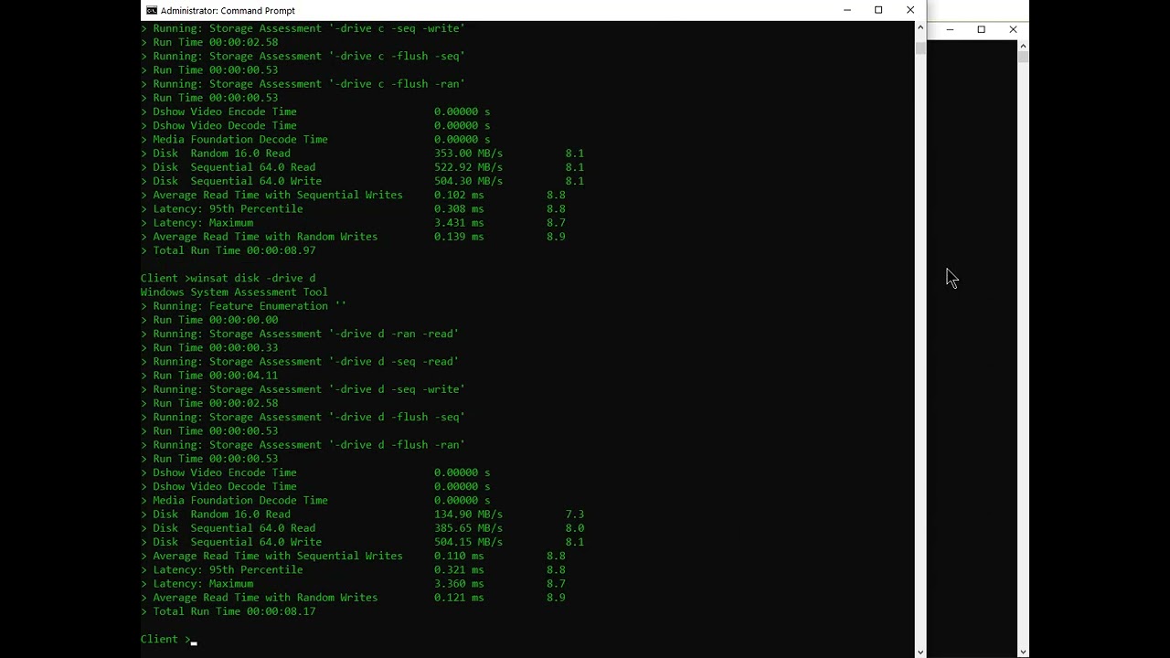 Тестирование хранилища с помощью Windows Winsat