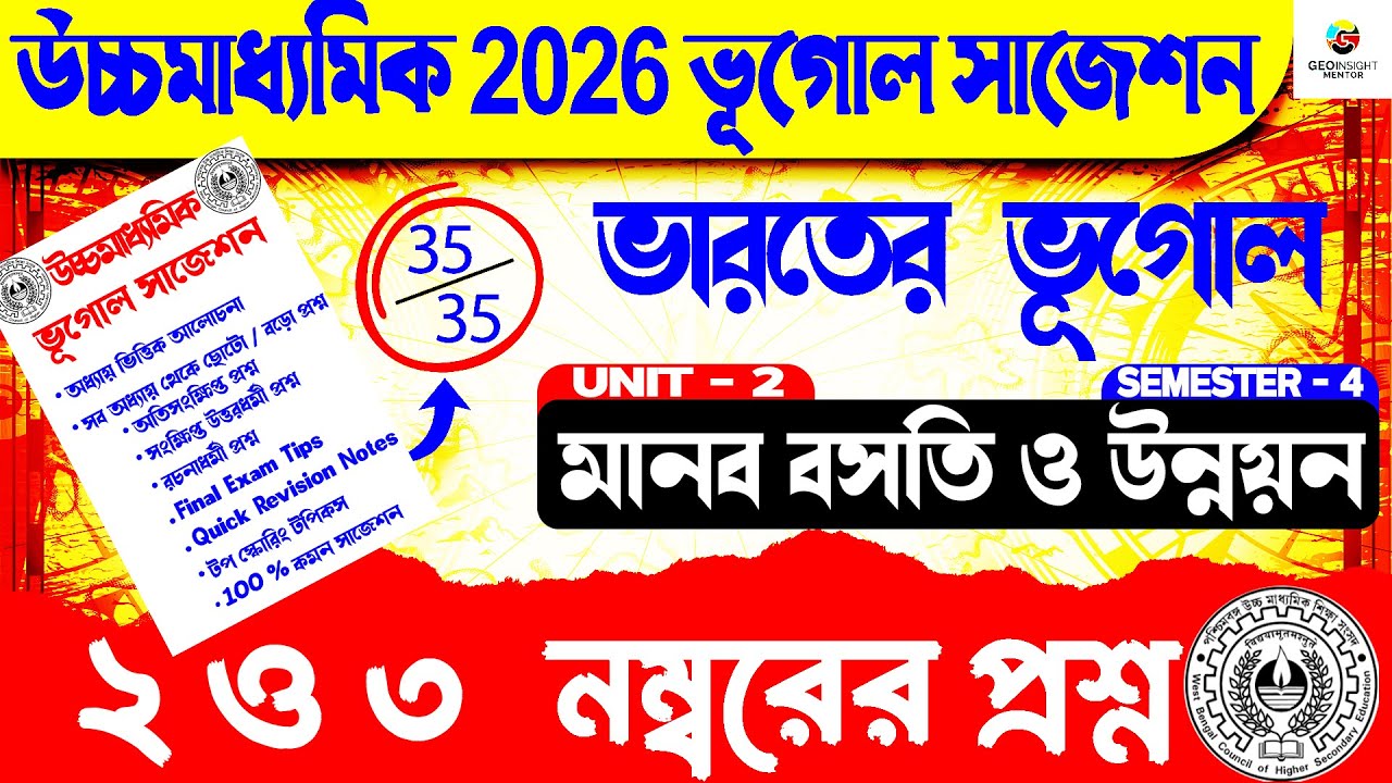 HS Indian Geography 2026 | মানব বসতি ও উন্নয়ন Unit 2 Complete Class | Semester 4 Full Preparation