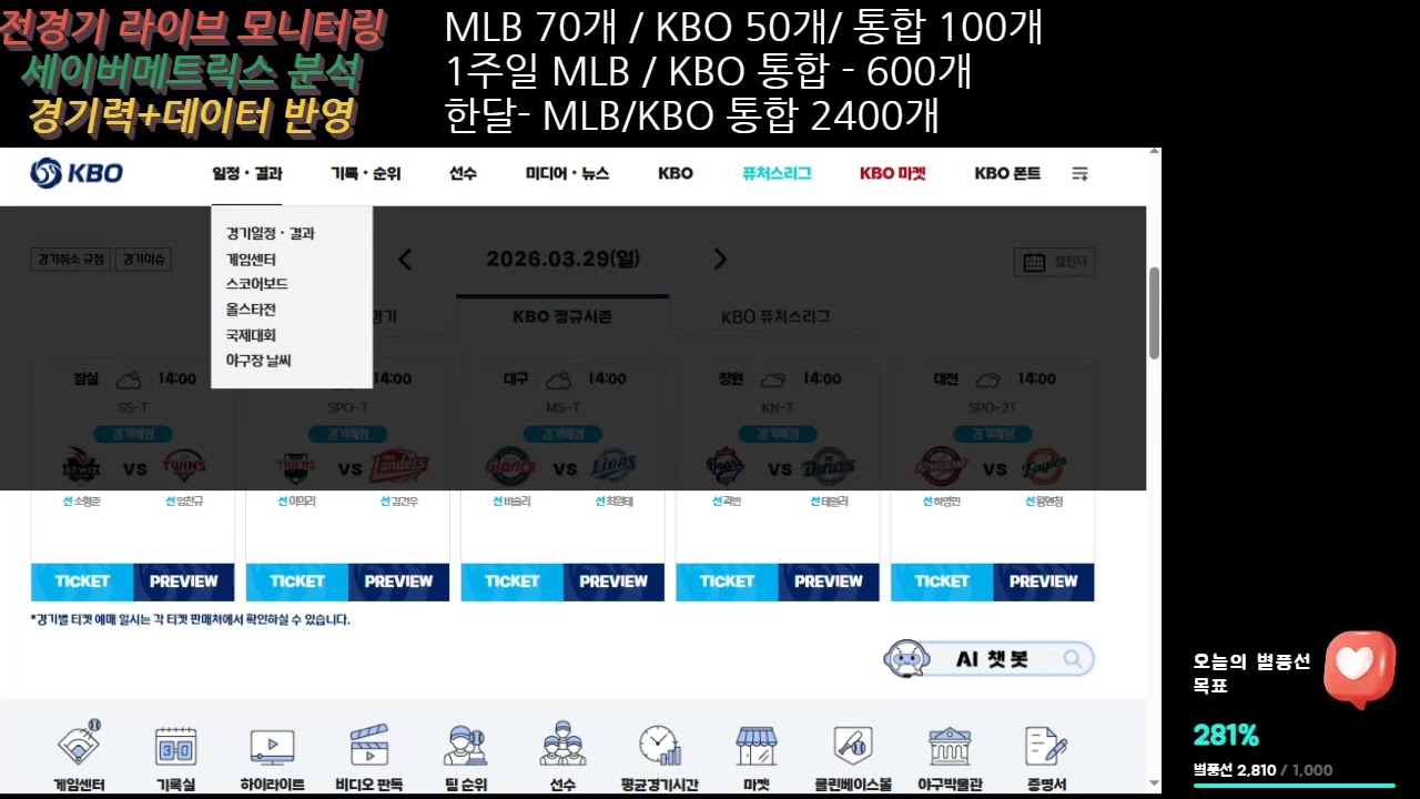 2026/3/29 KBO 분석 프리뷰. 개막전 레전드!! 2차전도 투수 고난시대? #mlb  #mlb분석 #KBO #프로토 #프로토분석