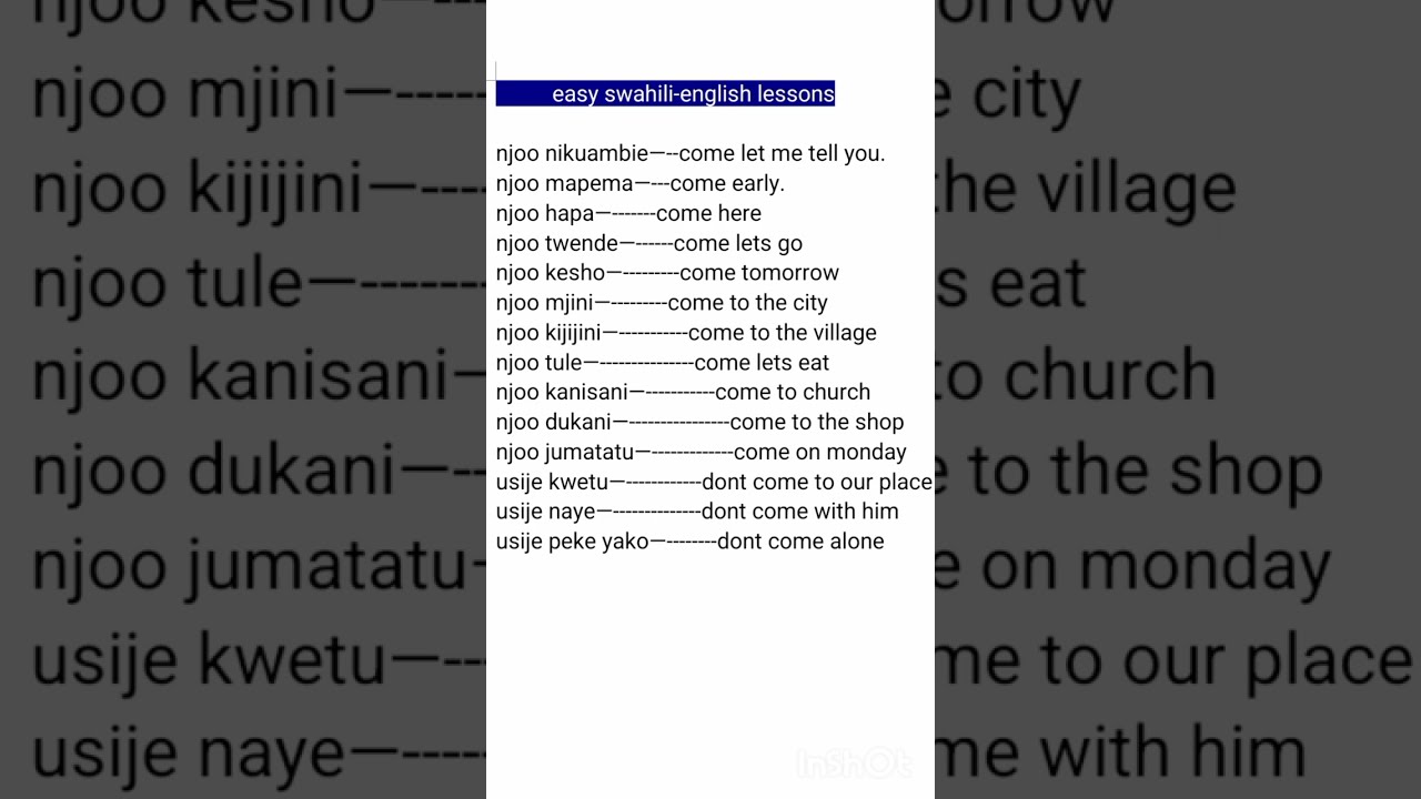 Simple kiswahili to english phrases for beginners.