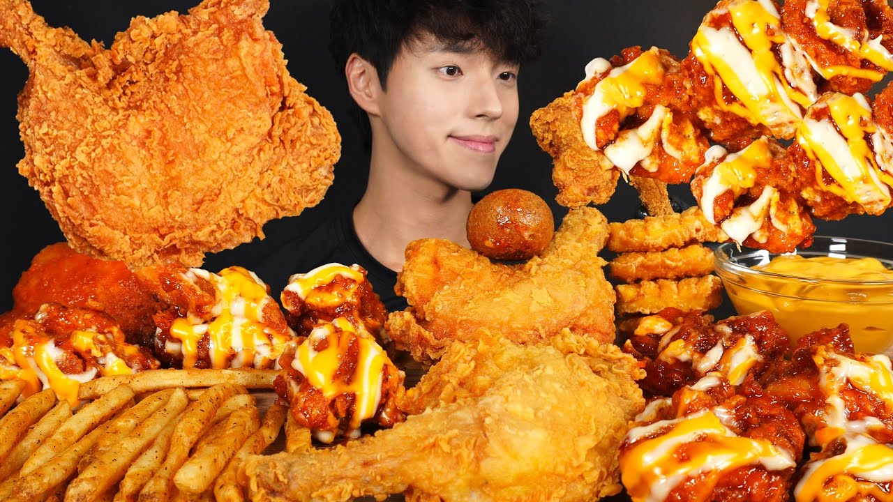ASMR MUKBANG FRIED CHICKEN & HOT CHEESE CHICKEN & FRENCH FRIES & CHICKEN NUGGETS & CHEESE BALLS