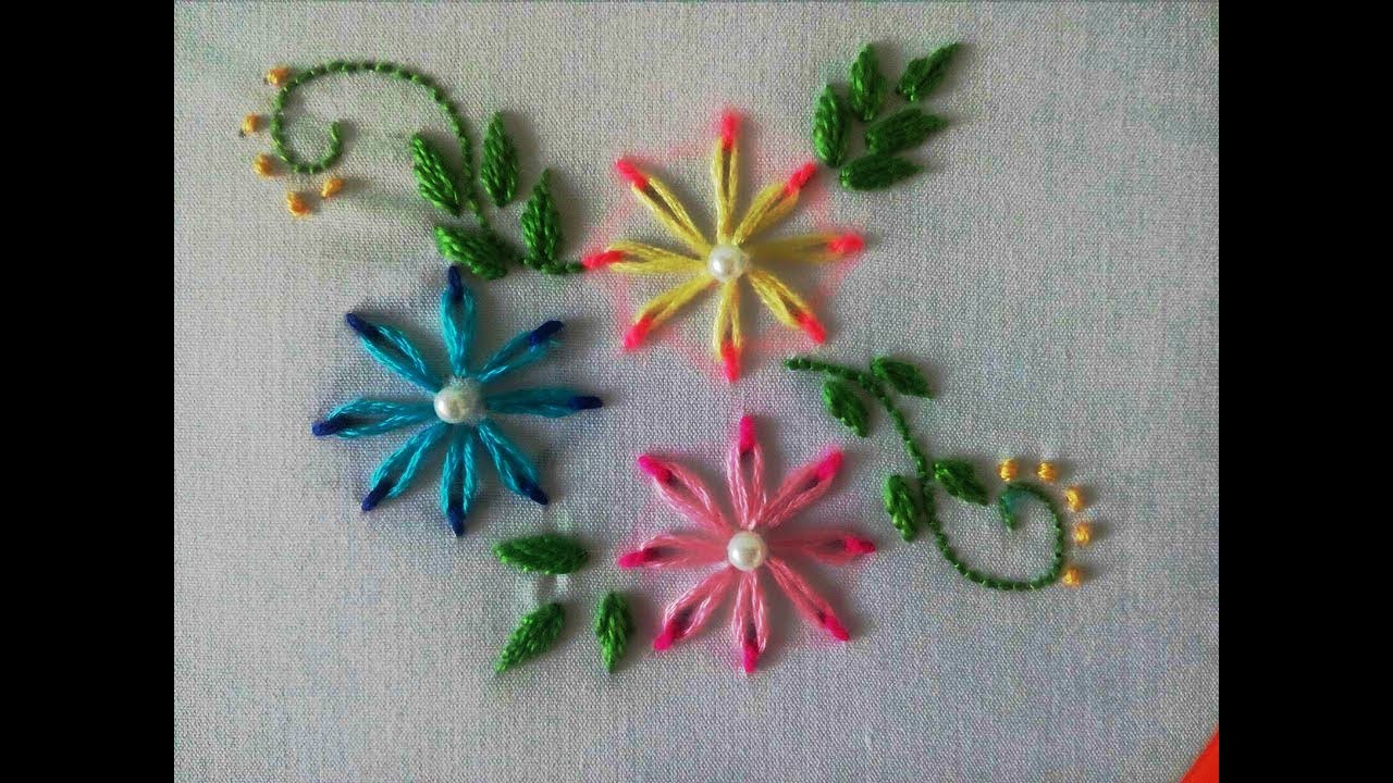 Двухцветные цветы вышивка | Цепная строчка | Ручная вышивка | Hand Embroidery