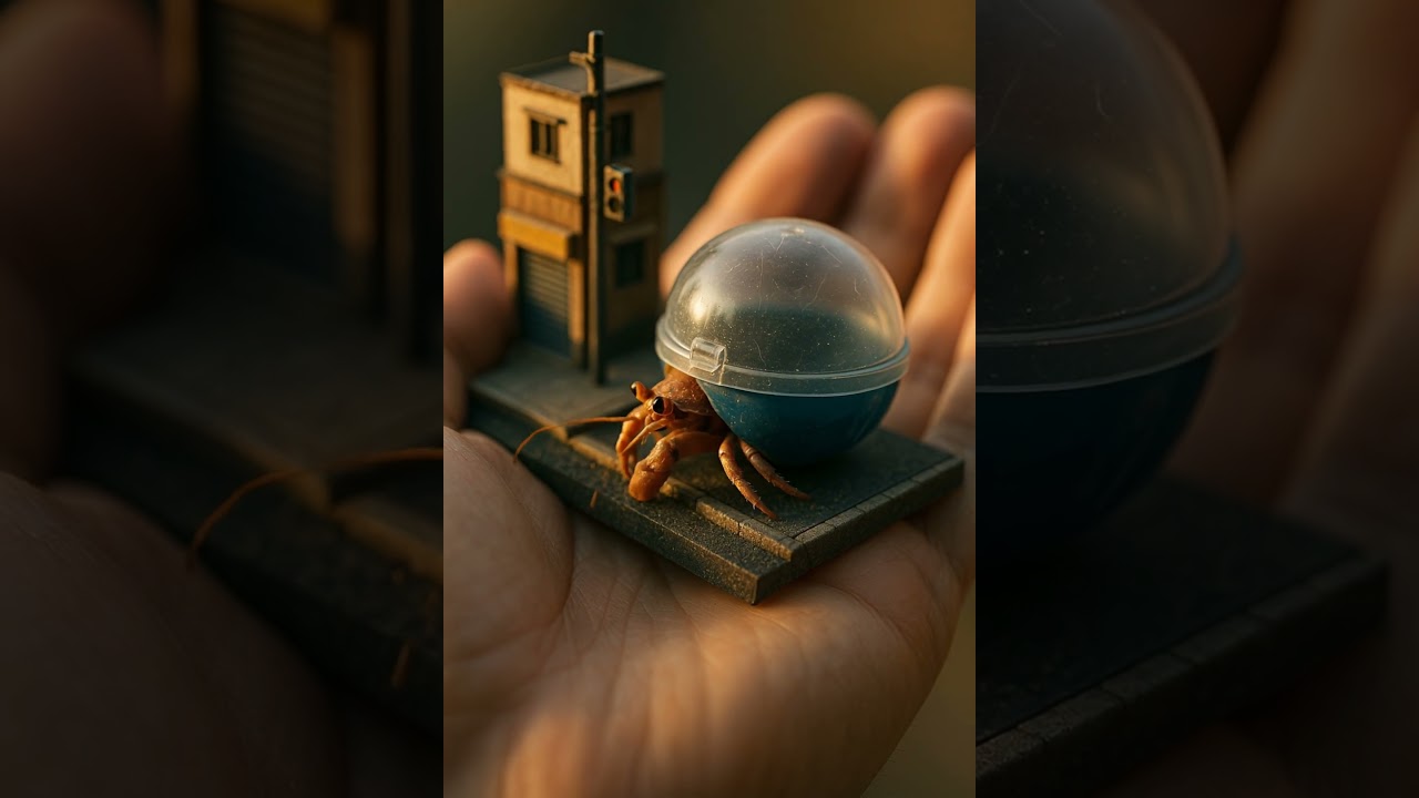 Tiny Kaiju Tow -- Capsule Hermit Macro Art in 4K #aianimation #TinyKaijuTown #Kaiju T29