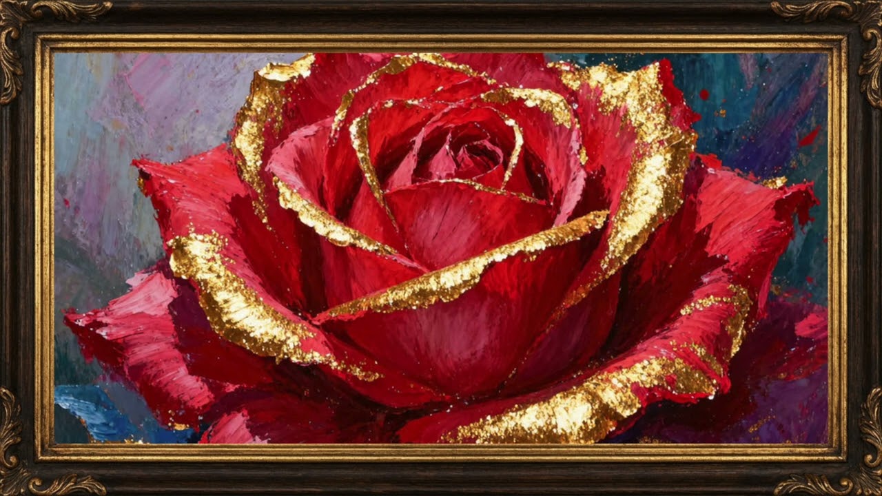 Crimson & Gold Rose | Luxury 4K Frame TV Art for Living Room