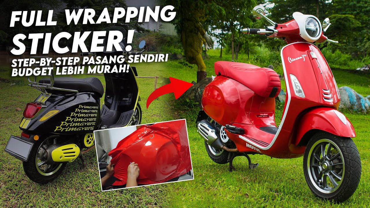 WRAPPING SENDIRI STICKER MOTOR FULL BODY! Tutorial Pasang Skotlet ORACAL 651 Vespa Primavera RED