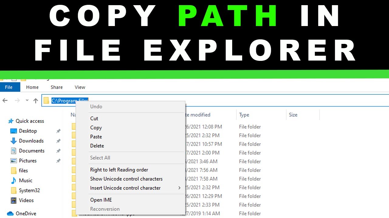 How to copy/paste path in file explorer Windows 10