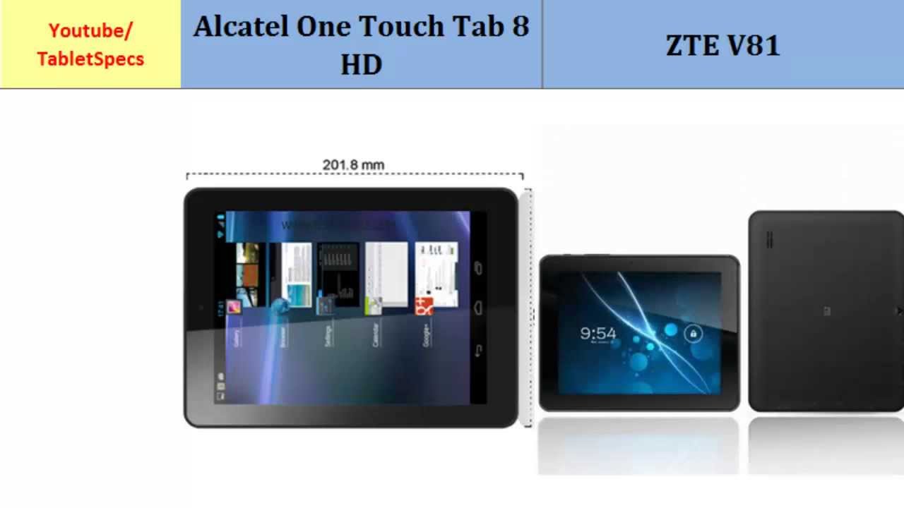 Alcatel One Touch Tab 8 HD to ZTE V81, all specifications