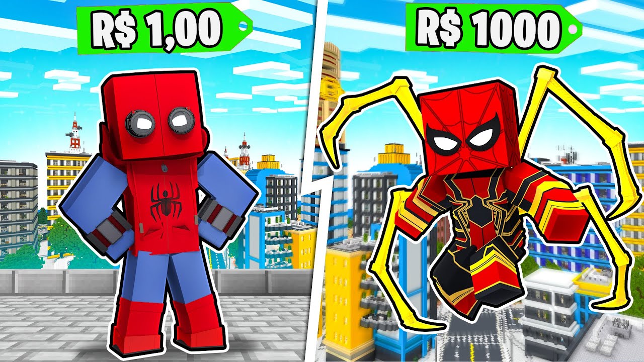 ROUPA DO HOMEM-ARANHA de $1 vs ROUPA de $1000 no minecraft