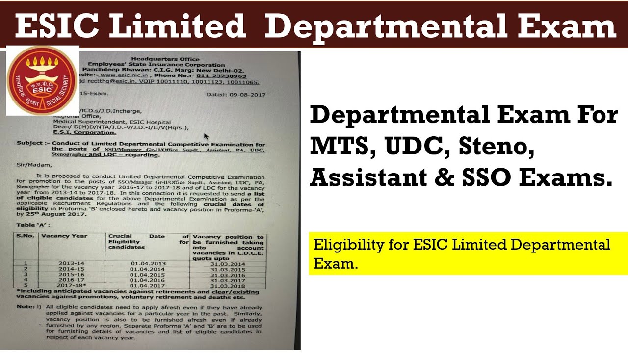 ESIC MTS UDC Departmental Exam कब होता है | क्या Eligibility होती है | ESIC MTS DV List & Admit Card