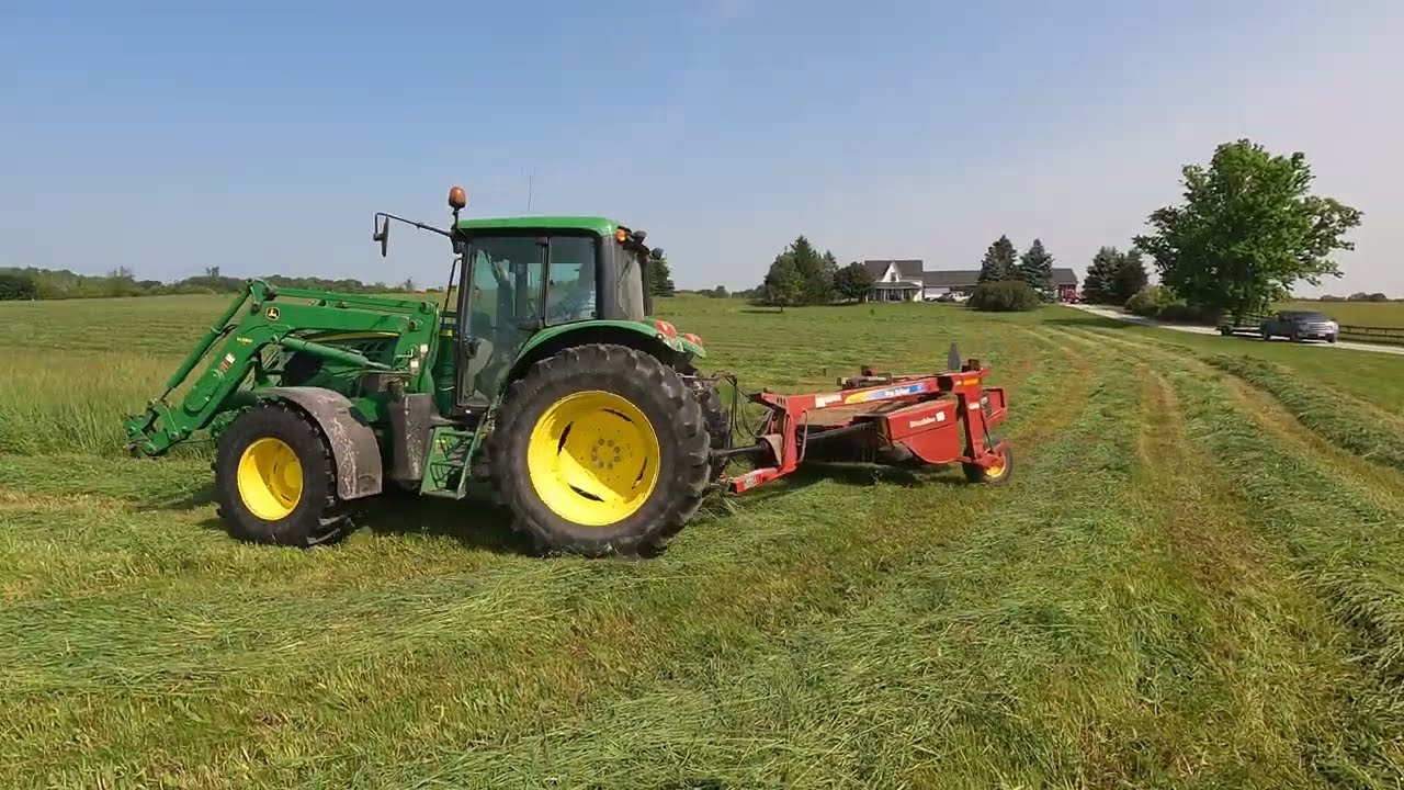 John Deere 6125M Mowing 2023 First Cut Hay