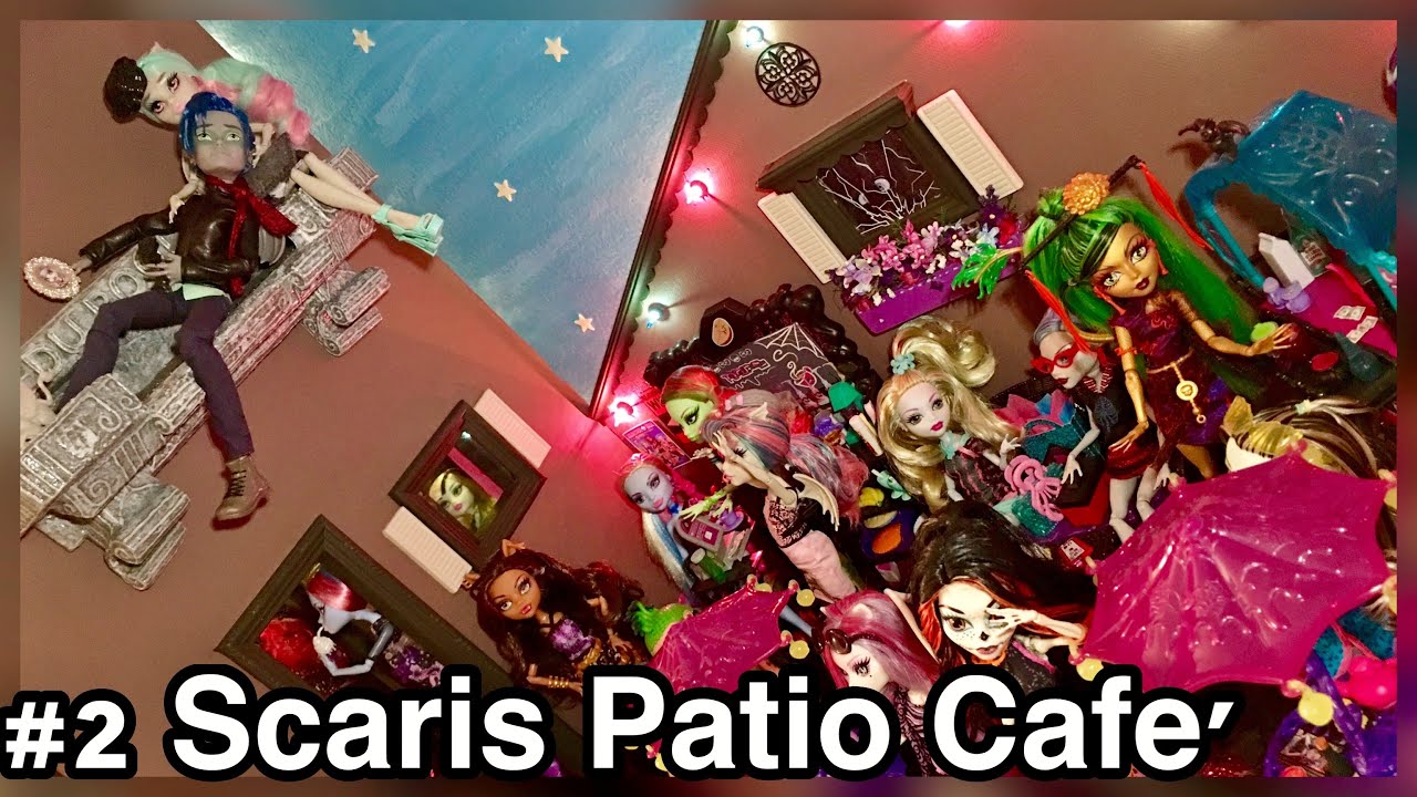 UPDATE! PATIO CAFE Monster High Doll House Room Tour #2/50+ Coffin Bean Scaris w Garrot DuRoque Bed