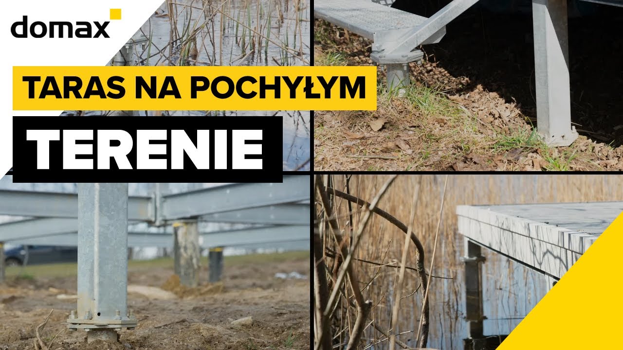 Taras na pochyłym terenie - budowa i poziomowanie z podstawami słupa Domax
