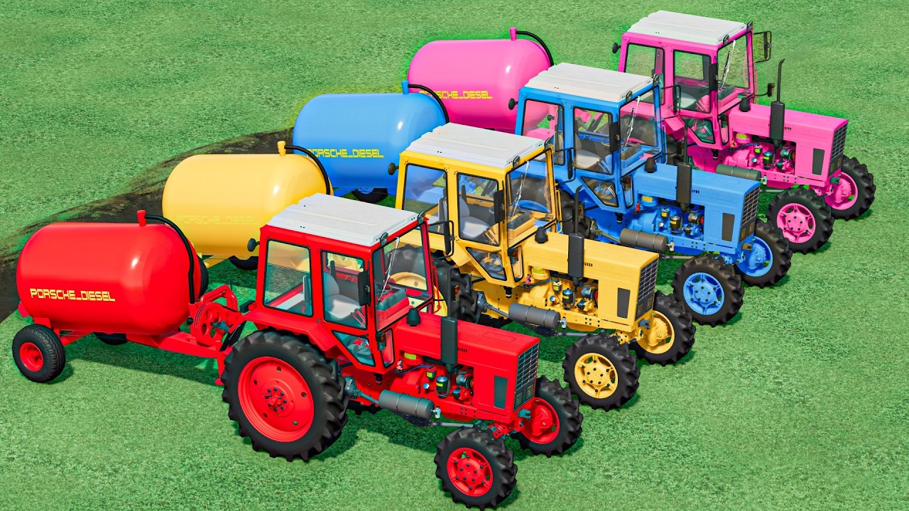 TRANSPORTING All Colors Mini TRACTORS to SLURRY TANKER | with Trucks ! Farming Simulator 22