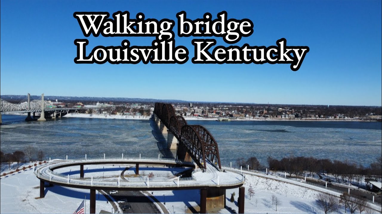 Walking bridge drone footage downtown Louisville Kentucky 
