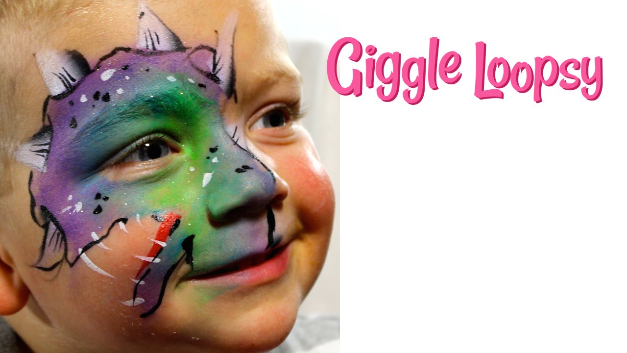One Stroke Dinosaur Face Paint Tutorial- Quick and Easy- by Giggle Loopsy