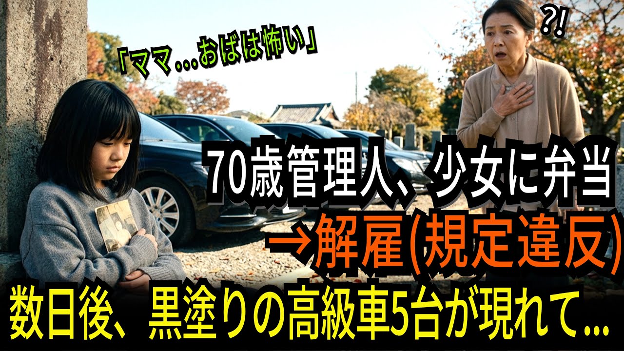 墓地で泣く少女に弁当を渡した70歳管理人、翌日「規定違反」で解雇→数日後、黒塗りの高級車5台が現れて...【感動・スカッと】