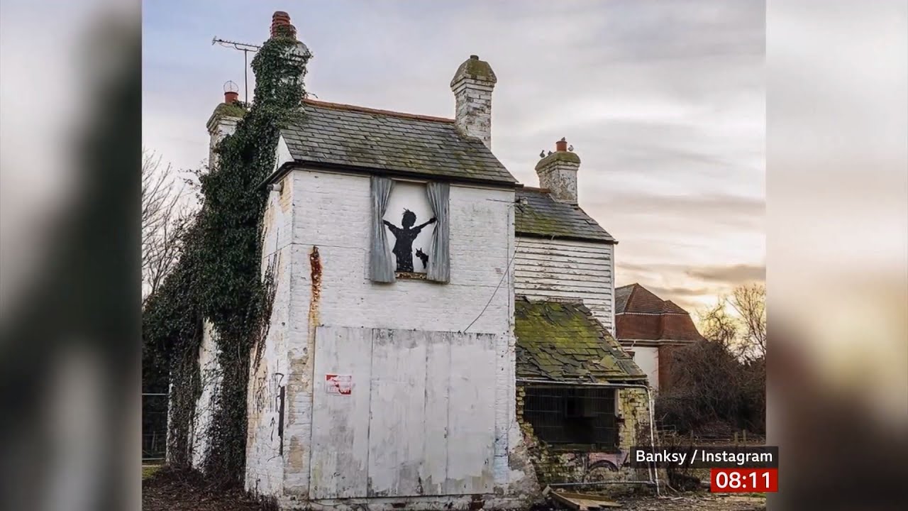Latest Banksy mural smashed as derelict farmhouse demolished (UK)