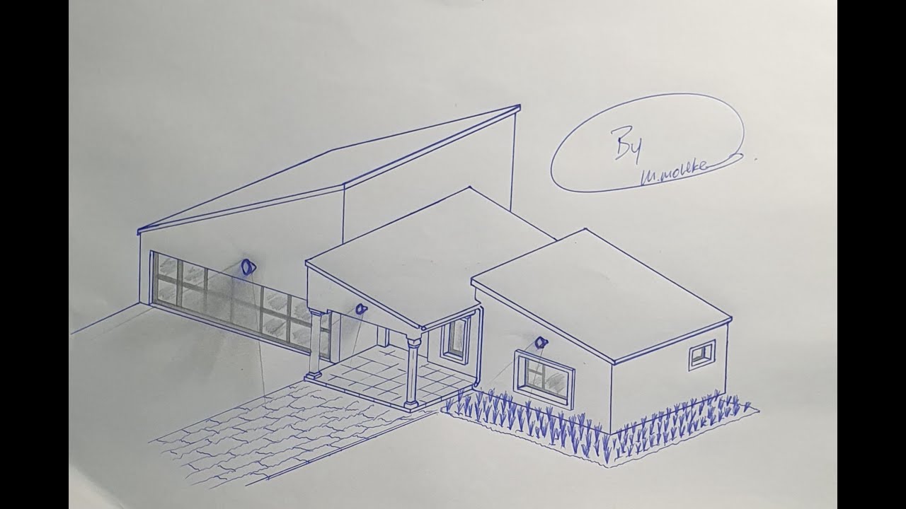How to draw a House in 3D with a Butterfly Roof