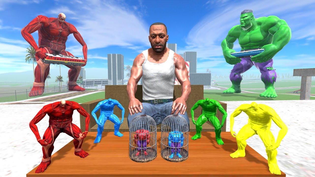 Tiny Colourful Colossal Titan Vs Tiny Hulk & Franklin In Indian Bikes Driving 3D