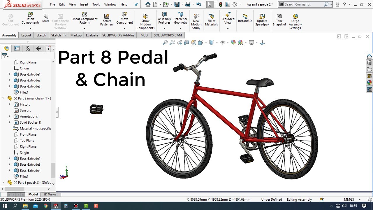 Solidworks Tutorial # How to Make a Bicycle Design Part 8 / pedal and chain