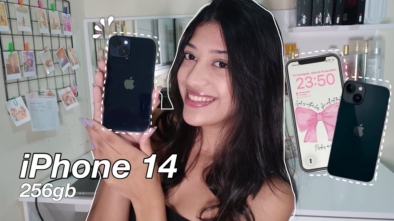 Tour pelo meu novo celular - iPhone 14 preto 📱✨