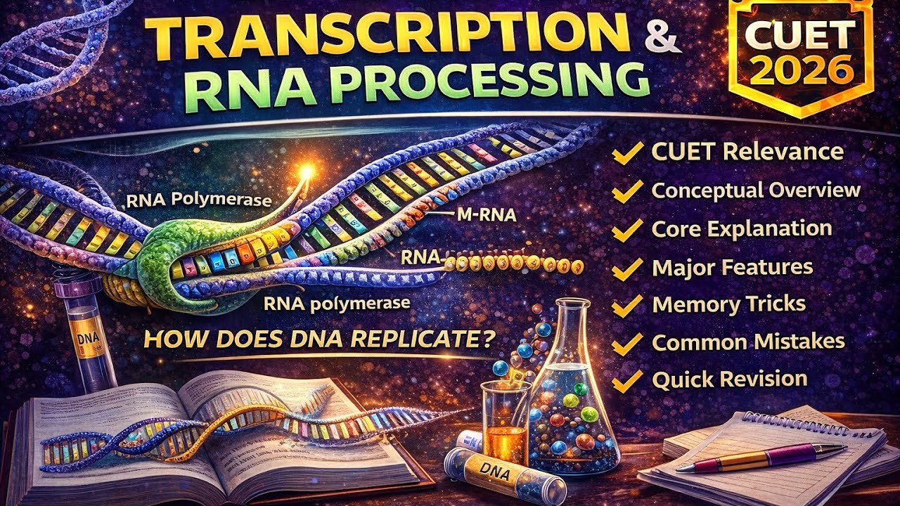 Transcription & RNA Processing Explained | Promoter, RNA Types, Splicing | CUET Biology 2026 #cuet