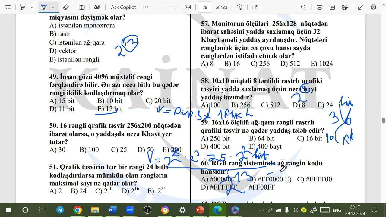 kompüter qrafikası test izahı