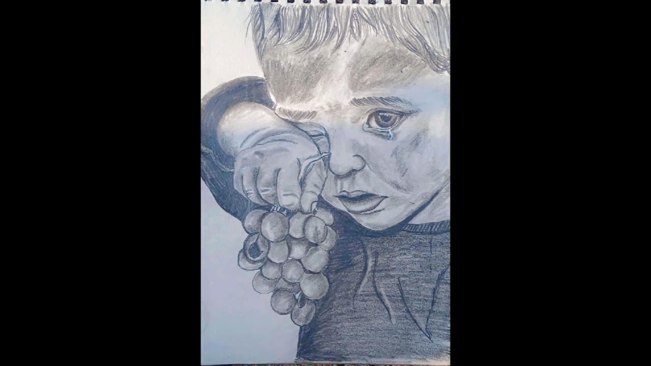 Innocent Child Crying with Grapes | Heart Touching Realistic Pencil Sketch 😭✏️
