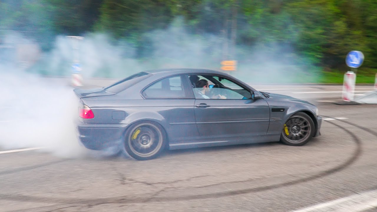 Cars Leaving Nürburgring Tankstelle! POLICE STOPS M140i, M3 E46 DONUTS, Mustang FAIL..