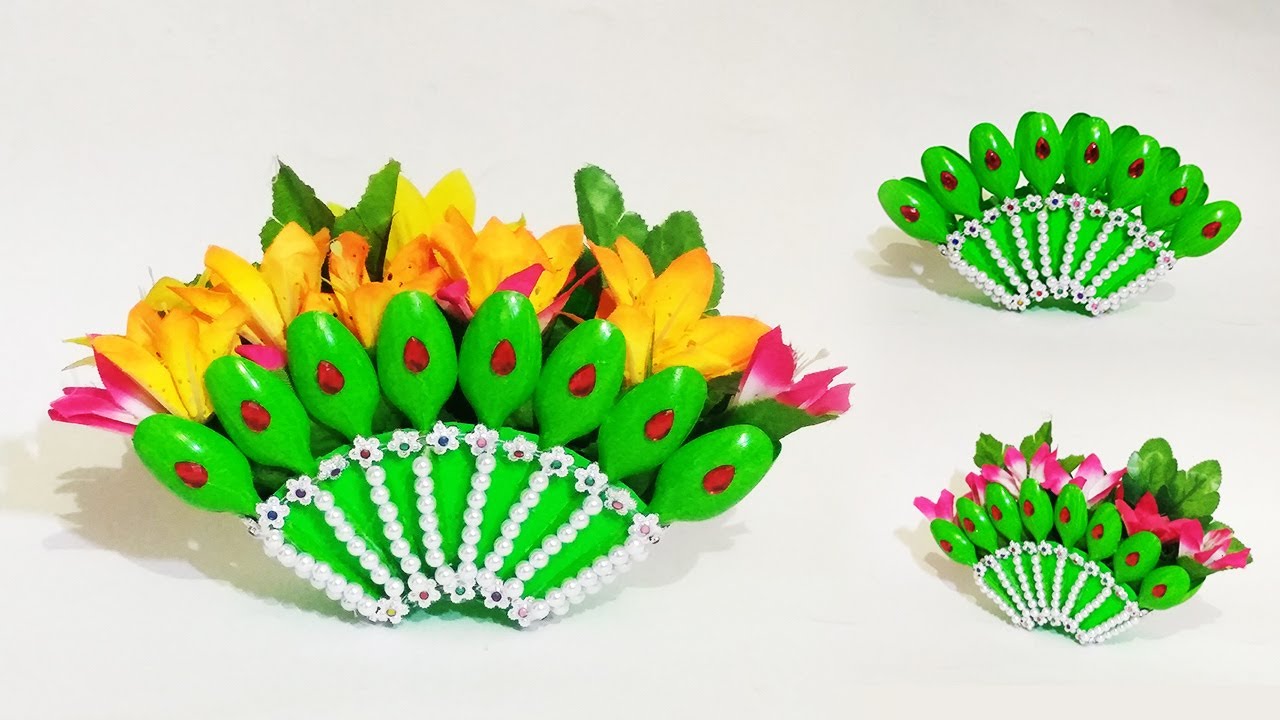 beautiful flower vase from plastic spoon | plastic flower vase | plastic spoon craft idea