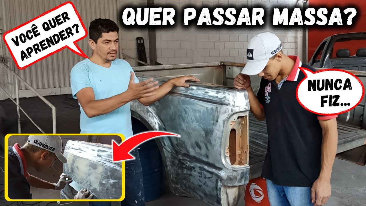 NUNCA FIZ ISSO... [ MASSA na RÉGUA ] Meu ajudante LUCAS aprendendo passar massa no carro com a régua