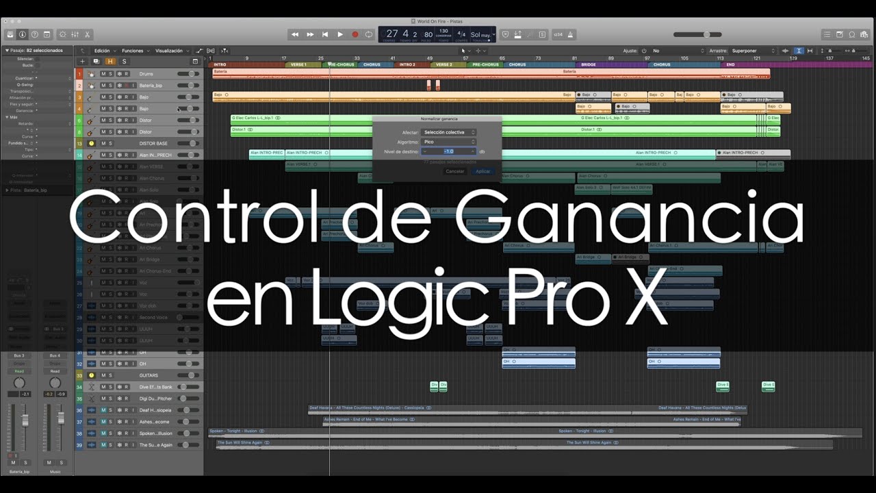 Control de ganancia en Logic Pro X.