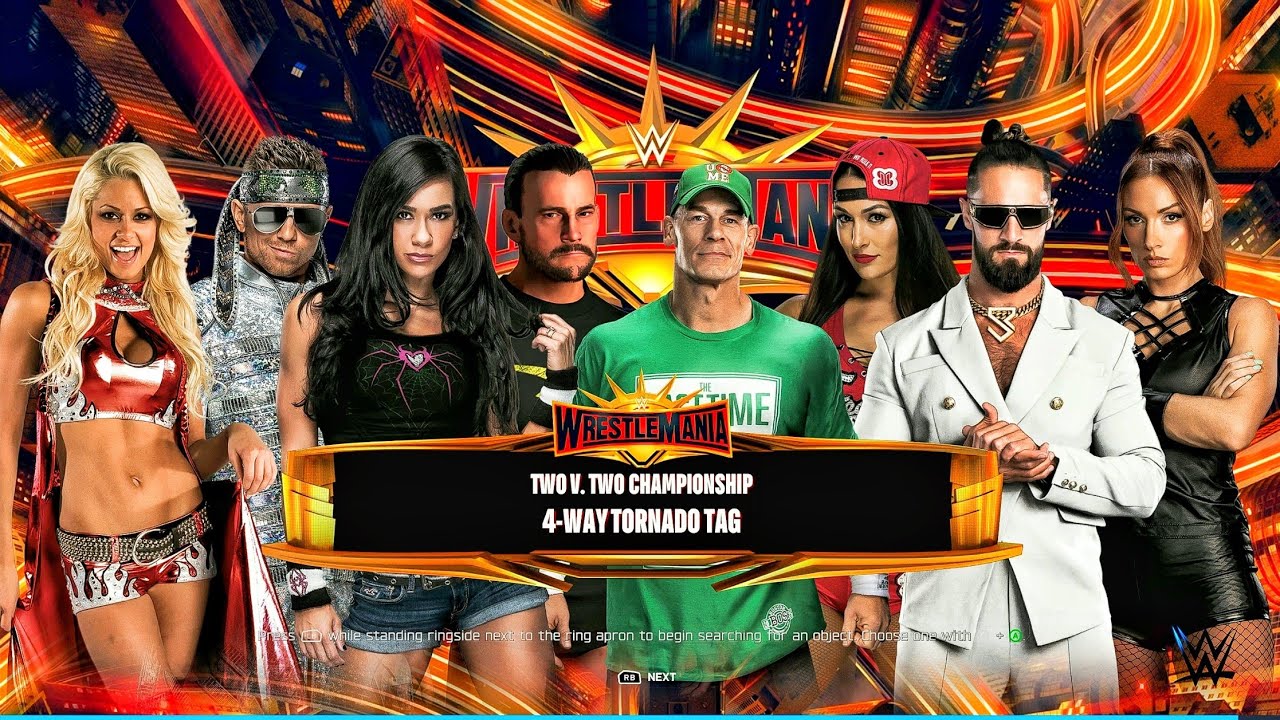 Punk & Aj Lee Vs Rollins & Becky Vs Cena & Nikki Vs The Miz & Maryse - FATAL 4 WAY COUPLE TORNADO...
