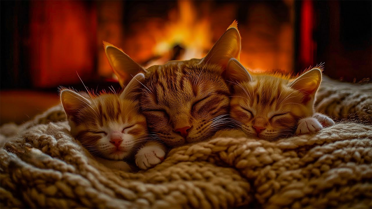 Gentle Cats Purring by the Fireplace Helping Insomnia Fade, Calm the Mind, and Sleep Naturally Slow😴
