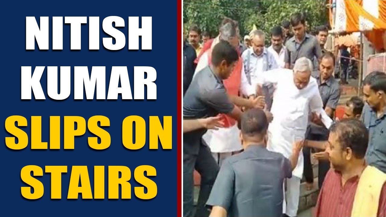 Nitish Kumar slips on Temple stairs, video goes viral