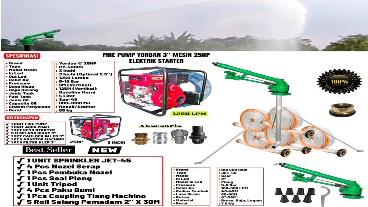 SPRINKLER JET-45 KOMPLIT POMPA PEMADAM YORDAN 25HP ELEKTRIK STARTER 
