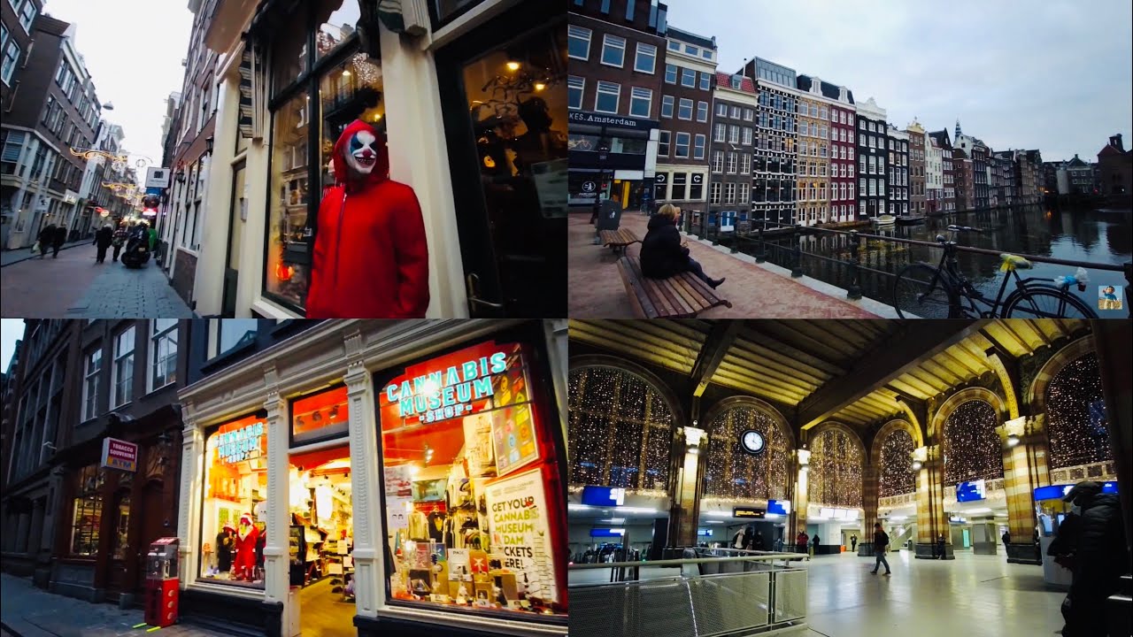 Amsterdam (Netherlands) Walk Central Station Dam Square Coffee Shop Area [4K 60fps] - DECEMBER 2020