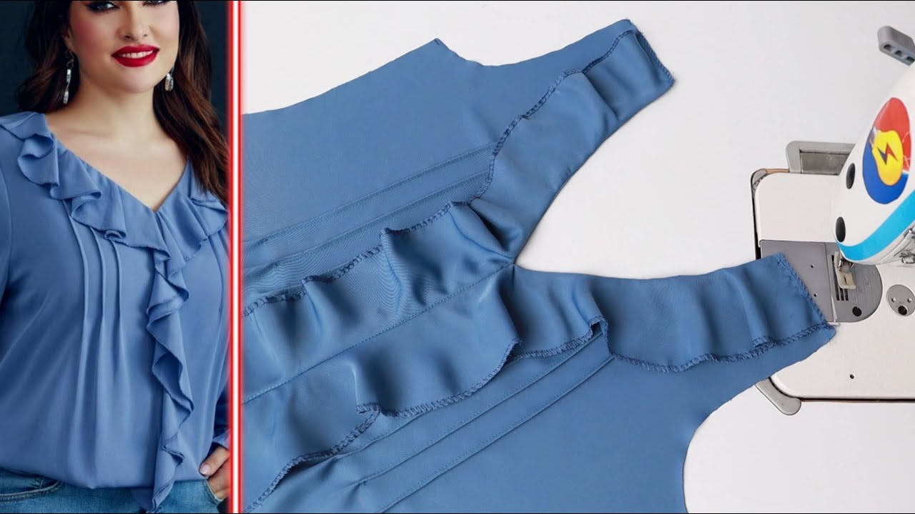 ✅️The best way to neck design with spiral ruffles to blouses cutting & stitching🌺Sewing tips & trick