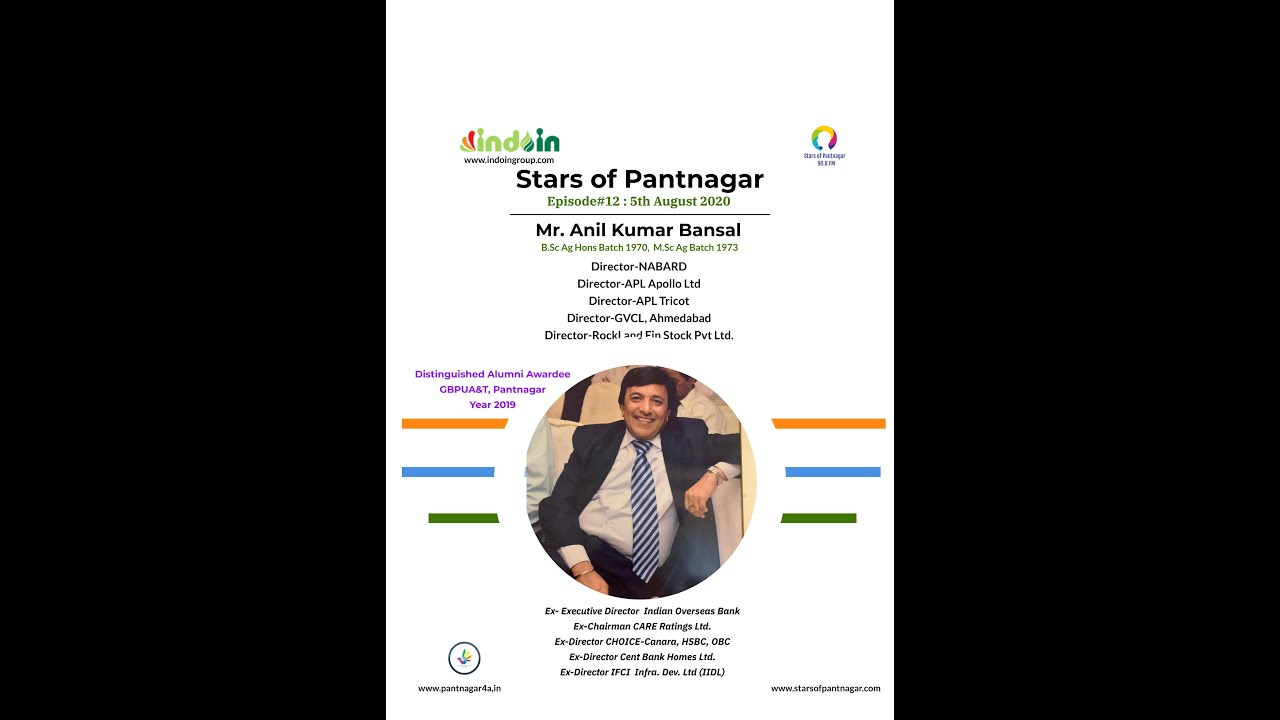 Indoin "Stars of Pantnagar": Episode#12 Mr. Anil Kumar Bansal: Director NABARD,Ex-Exec Director IOB.