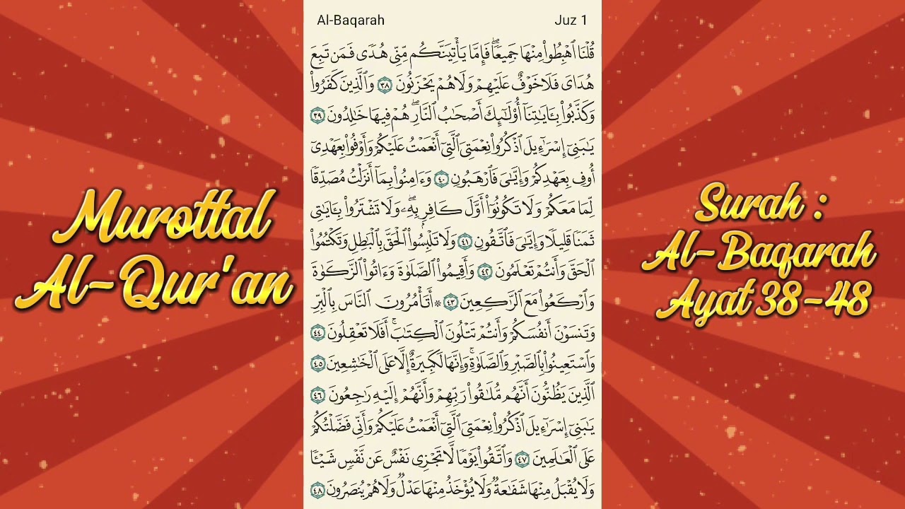Murottal Qur'an Merdu Hati Jadi Damai, Pikiran Jernih |Surah Al Baqarah Ayat 38-48
