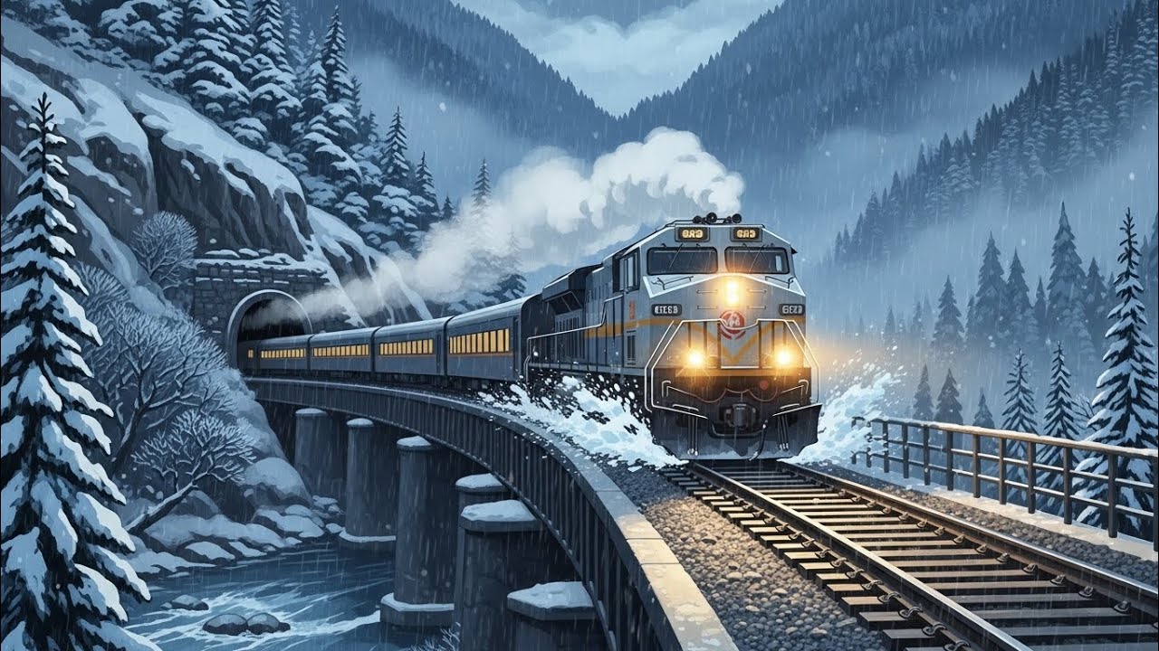 Heavy Train Sounds Through Snowy Murree | Rainy ASMR