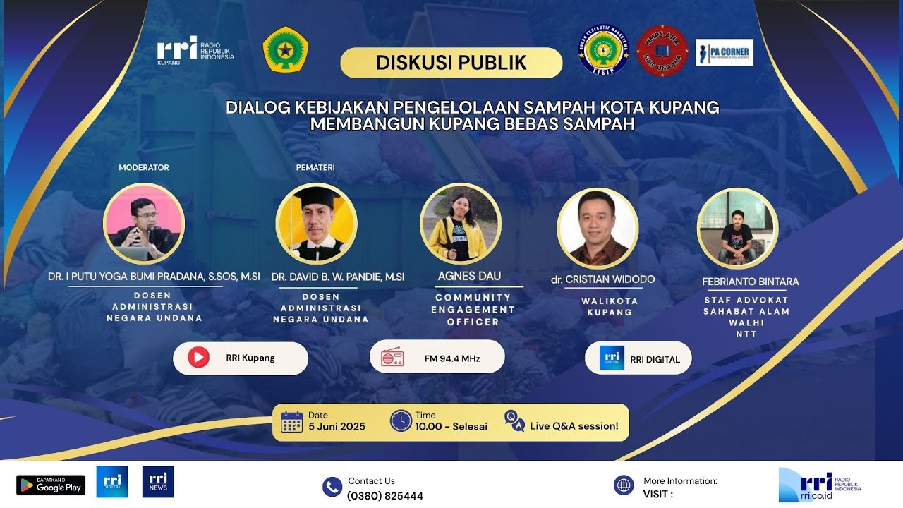 🔴DISKUSI PUBLIK | DIALOG KEBIJAKAN PENGELOLAAN SAMPAH KOTA KUPANG | MEMBANGUN KUPANG BEBAS SAMPAH