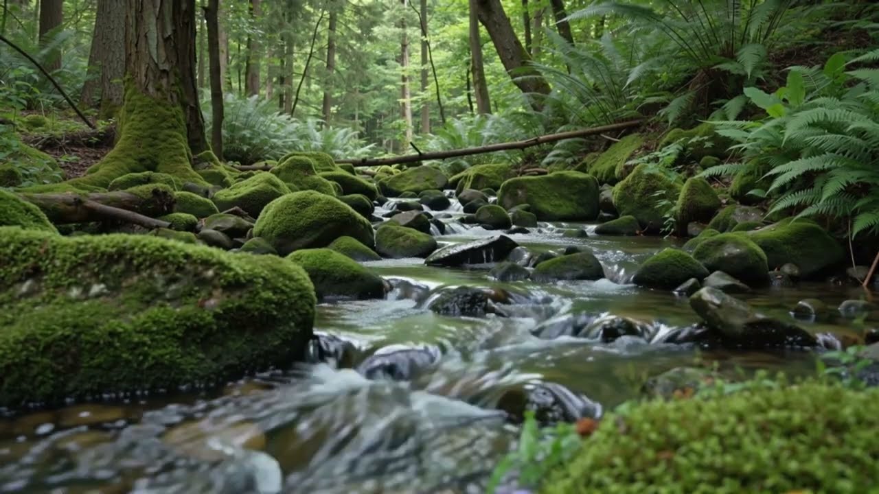 Gurgling Forest Stream  - 2 Hour Nature Ambience for Focus & Relaxation 🌿