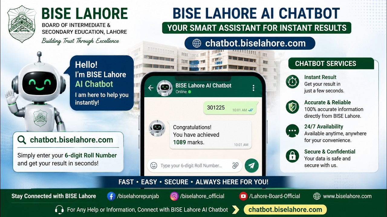 BISE Lahore has introduced smart digital services for result experience faster, easier & convenient.