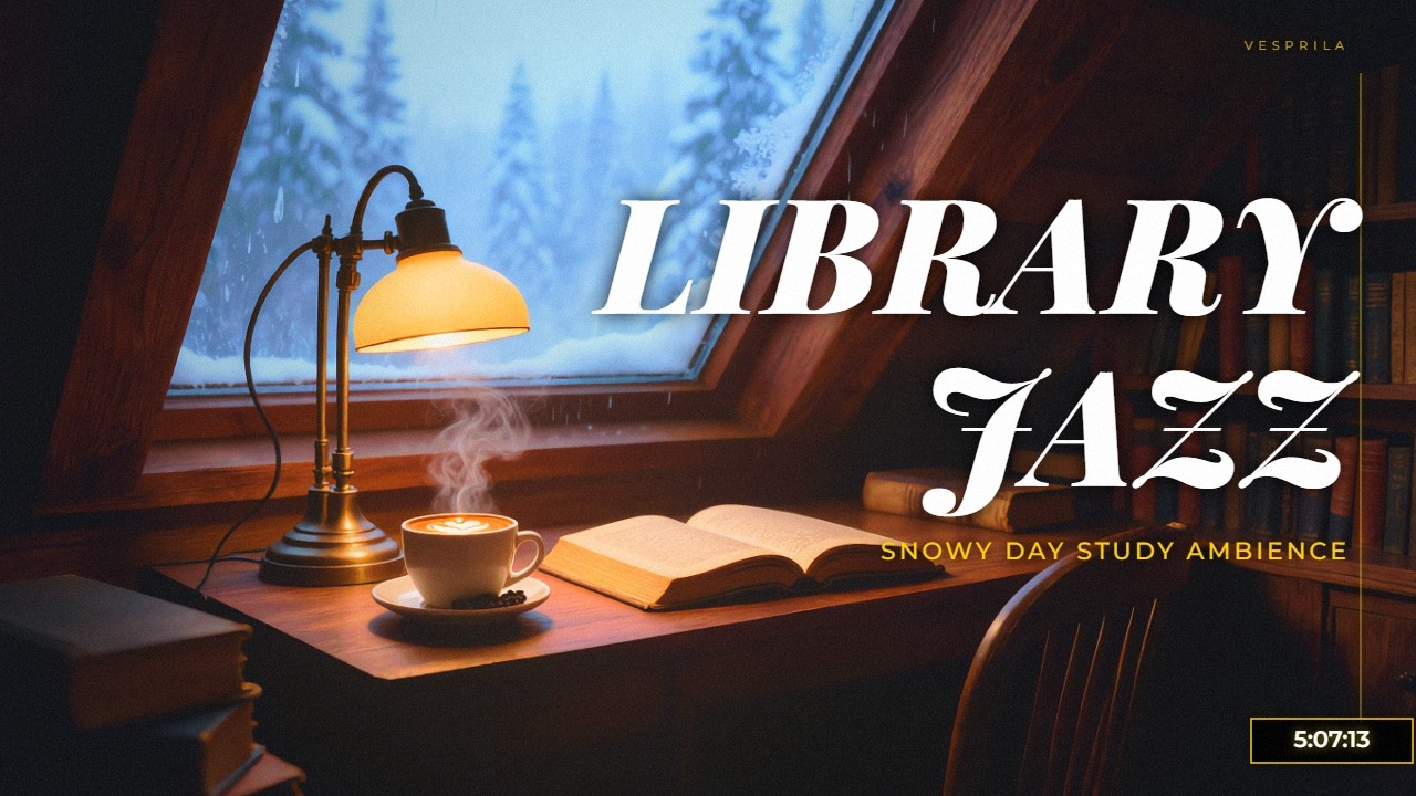 📚 Cozy Attic Library Jazz | Coffee & Snowy Day Ambience | Vesprila