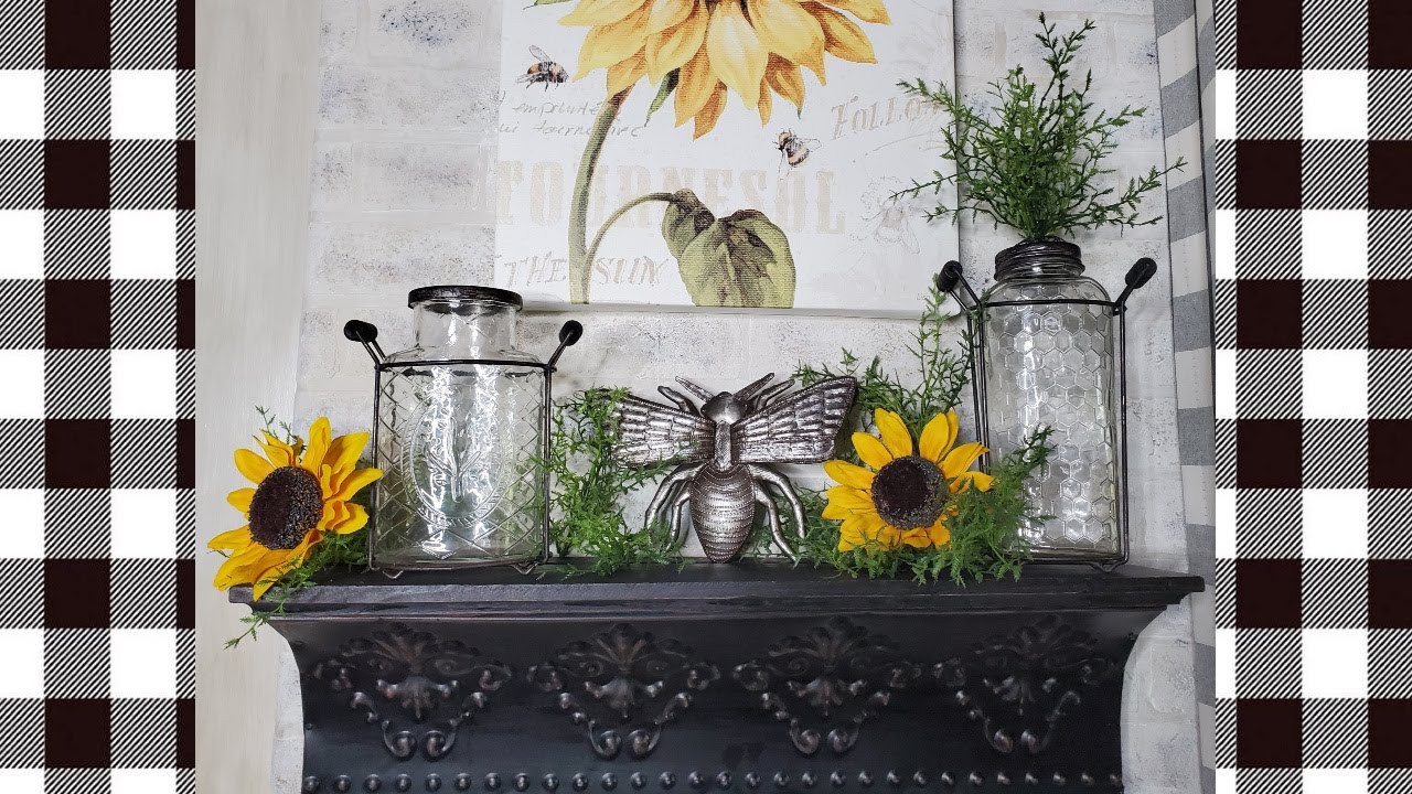FARMHOUSE KITCHEN DECOR - DECORATE WITH ME - BEE AND SUNFLOWER THEMED SHELF -  LET'S OPEN SOME MAIL