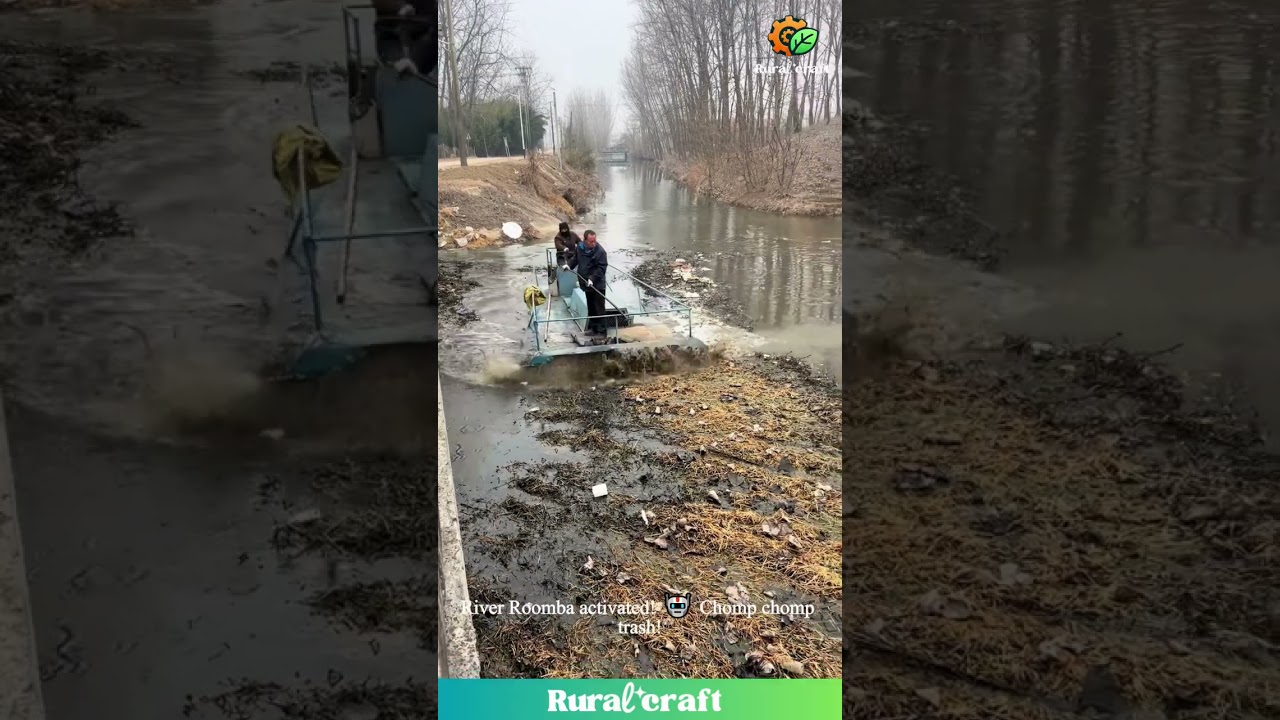 These River Cleanup Boats are Unstoppable! 😂 Water Lawn Mowers! #river #cleaning #funny #boat