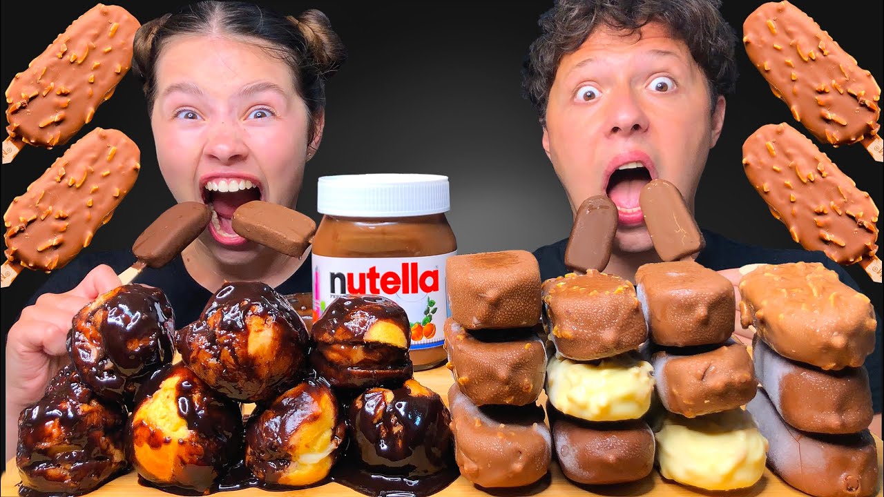 ASMR MAGNUM CHOCOLATE ICE CREAM, PROFITEROLES, NUTELLA MUKBANG EATING 먹방 Tati ASMR
