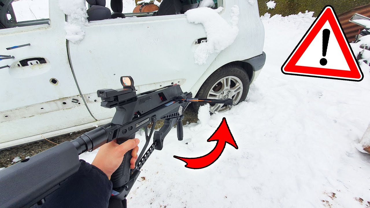 Kann man mit einer 30 JOULE ARMBRUST einen AUTOREIFEN platt SCHIEßEN? (Cobra Adder mit Magazin)