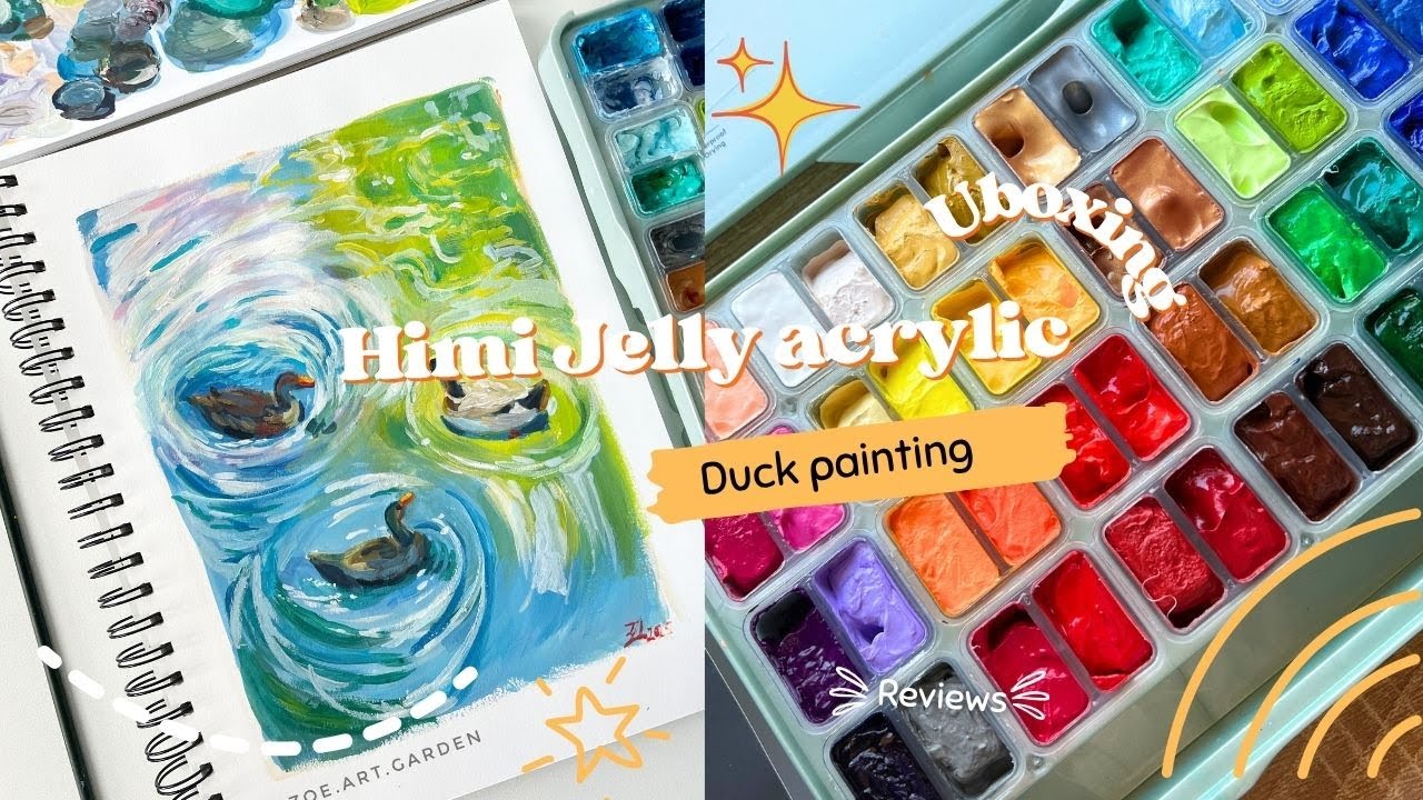 💧HIMI Jelly Acrylic Paints + Relaxing Duck Pond Painting | Cute Ducks & Calming Art ASMR